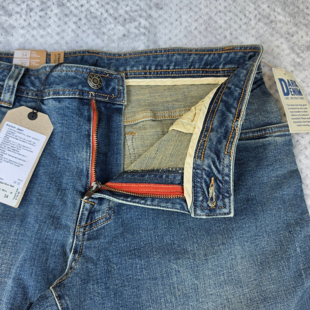 Prana Axiom Jeans Mens 34x30 Antique Stone Wash Organic Stretch Straight Leg NEW - Picture 4 of 11